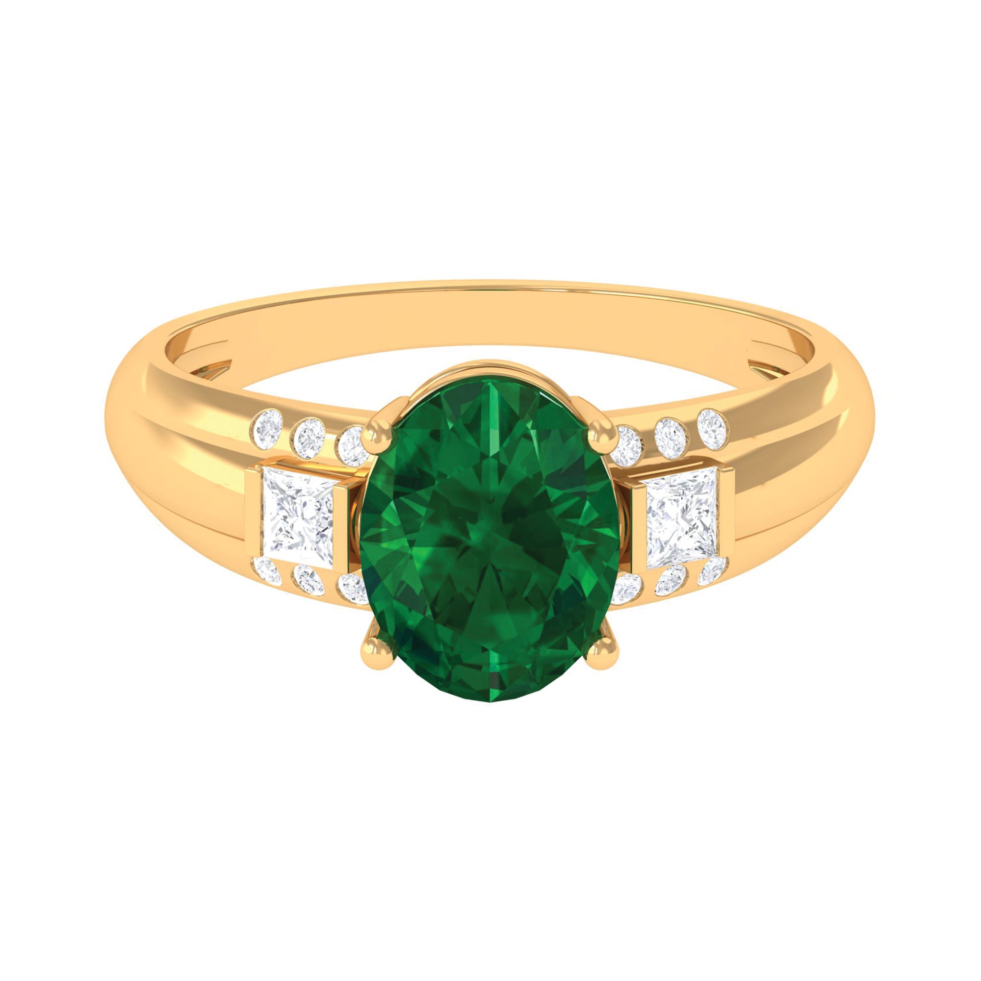 Solitaire Lab Grown Emerald Oval Engagement Ring with Diamond Lab Created Emerald - ( AAAA ) - Quality - Rosec Jewels