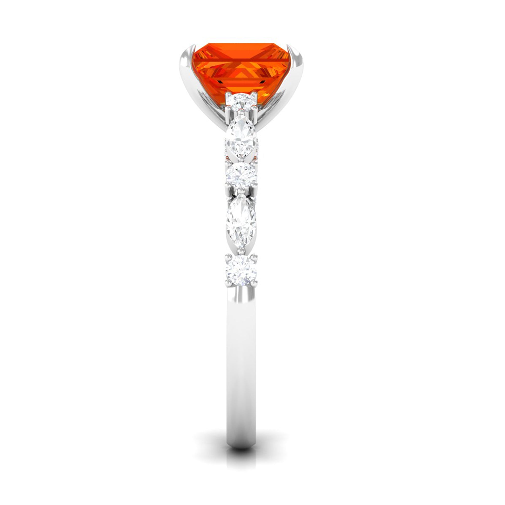 Princess Cut Lab Grown Orange Sapphire Engagement Ring with Moissanite Lab Created Orange Sapphire - ( AAAA ) - Quality - Rosec Jewels