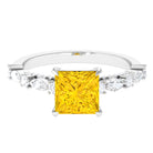 Princess Cut Lab Grown Yellow Sapphire Solitaire Engagement Ring Lab Created Yellow Sapphire - ( AAAA ) - Quality - Rosec Jewels