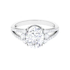 Solitaire Cubic Zirconia Oval Engagement Ring with Side Stones Zircon - ( AAAA ) - Quality - Rosec Jewels