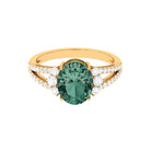 Lab Grown Green Sapphire Oval Engagement Ring with Moissanite Lab Created Green Sapphire - ( AAAA ) - Quality - Rosec Jewels