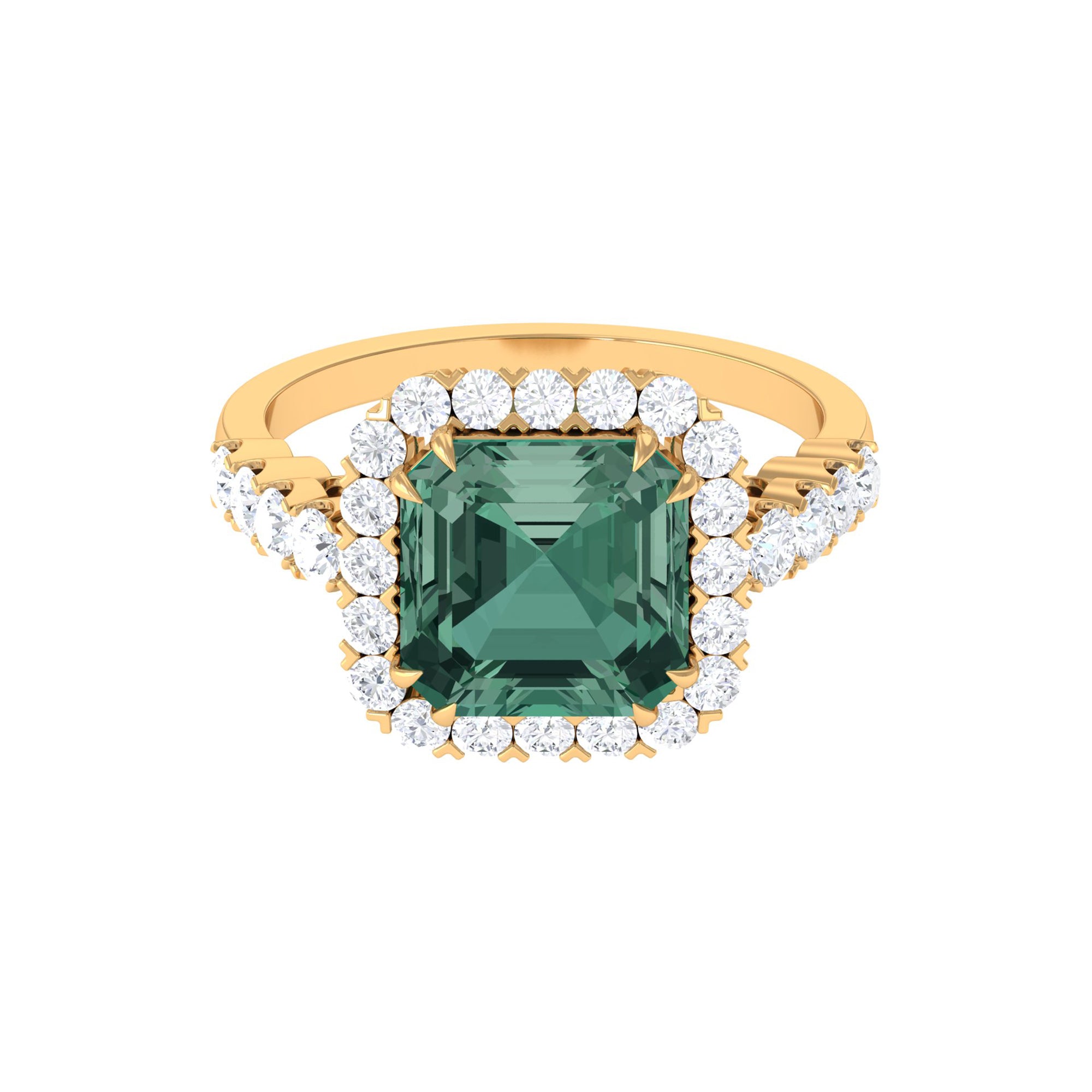 Created Green Sapphire Halo Engagement Ring with Moissanite Lab Created Green Sapphire - ( AAAA ) - Quality - Rosec Jewels