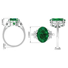 Oval Created Emerald Solitaire Engagement Ring with Diamond Lab Created Emerald - ( AAAA ) - Quality - Rosec Jewels