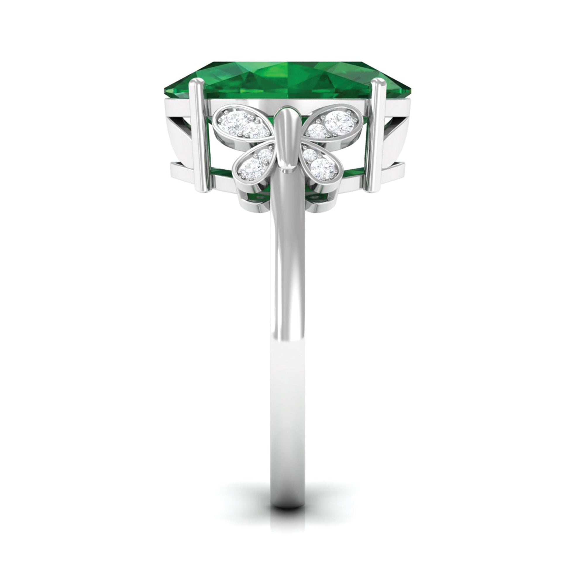 Oval Created Emerald Solitaire Engagement Ring with Diamond Lab Created Emerald - ( AAAA ) - Quality - Rosec Jewels