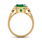 Oval Created Emerald Solitaire Engagement Ring with Diamond Lab Created Emerald - ( AAAA ) - Quality - Rosec Jewels