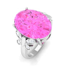 Created Pink Sapphire Oval Engagement Ring with Diamond Lab Created Pink Sapphire - ( AAAA ) - Quality - Rosec Jewels