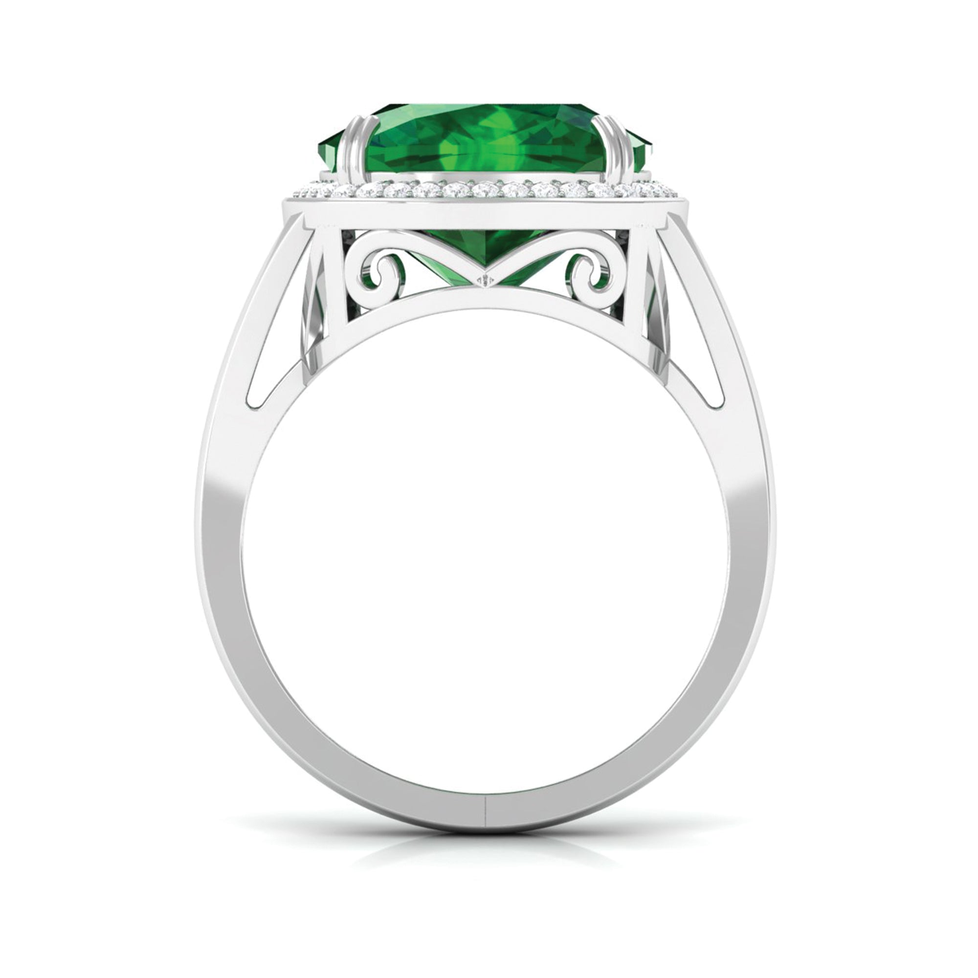 Cushion Cut Created Emerald Halo Cocktail Ring with Diamond Lab Created Emerald - ( AAAA ) - Quality - Rosec Jewels