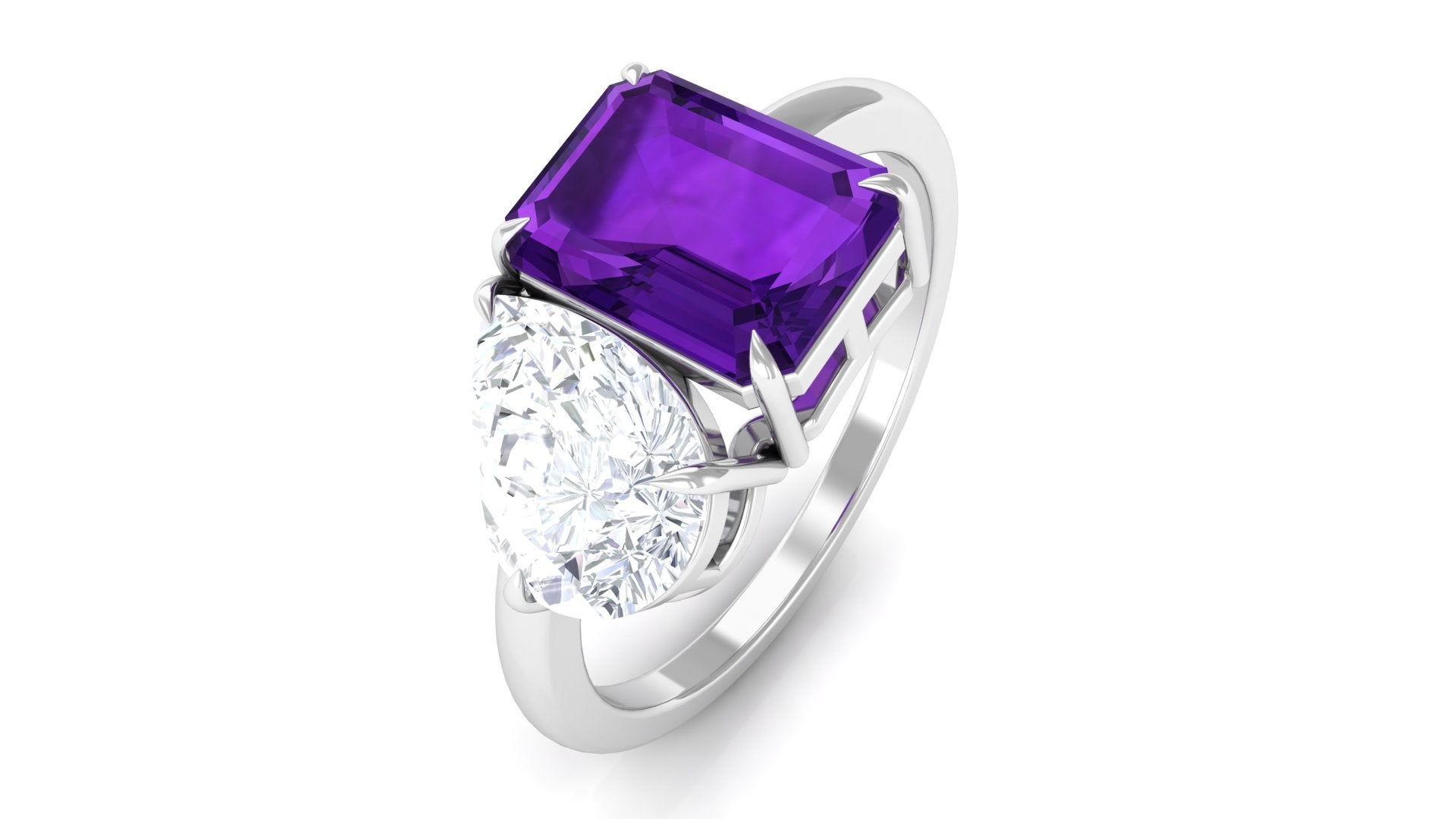 Real Amethyst and Moissanite Toi Et Moi Ring Amethyst - ( AAA ) - Quality - Rosec Jewels