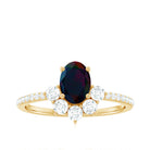 Oval Black Opal and Diamond Half Halo Engagement Ring Black Opal - ( AAA ) - Quality - Rosec Jewels