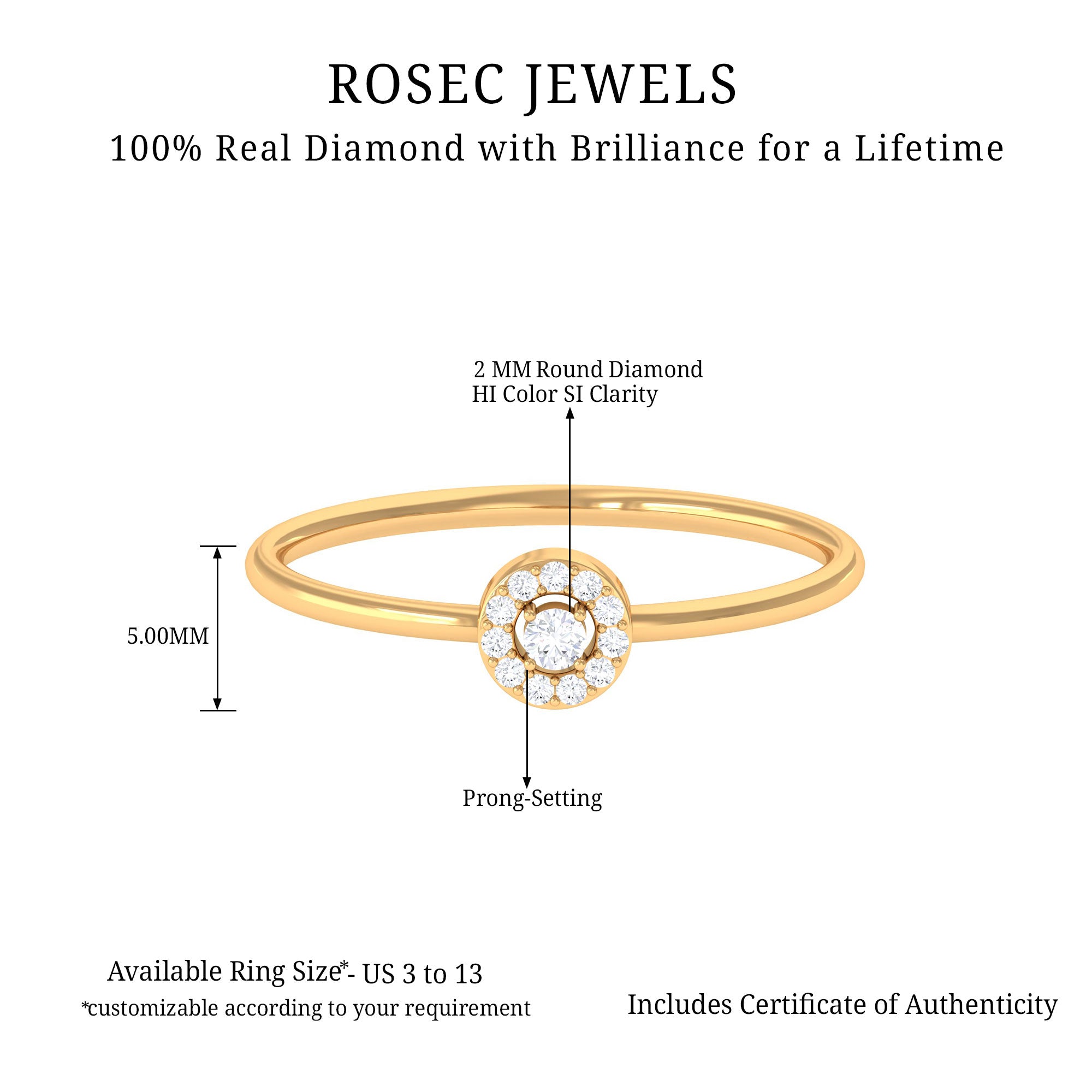 Natural Diamond Dainty Promise Ring Diamond - ( HI-SI ) - Color and Clarity - Rosec Jewels