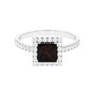 Princess Cut Garnet and Diamond Halo Engagement Ring Garnet - ( AAA ) - Quality - Rosec Jewels