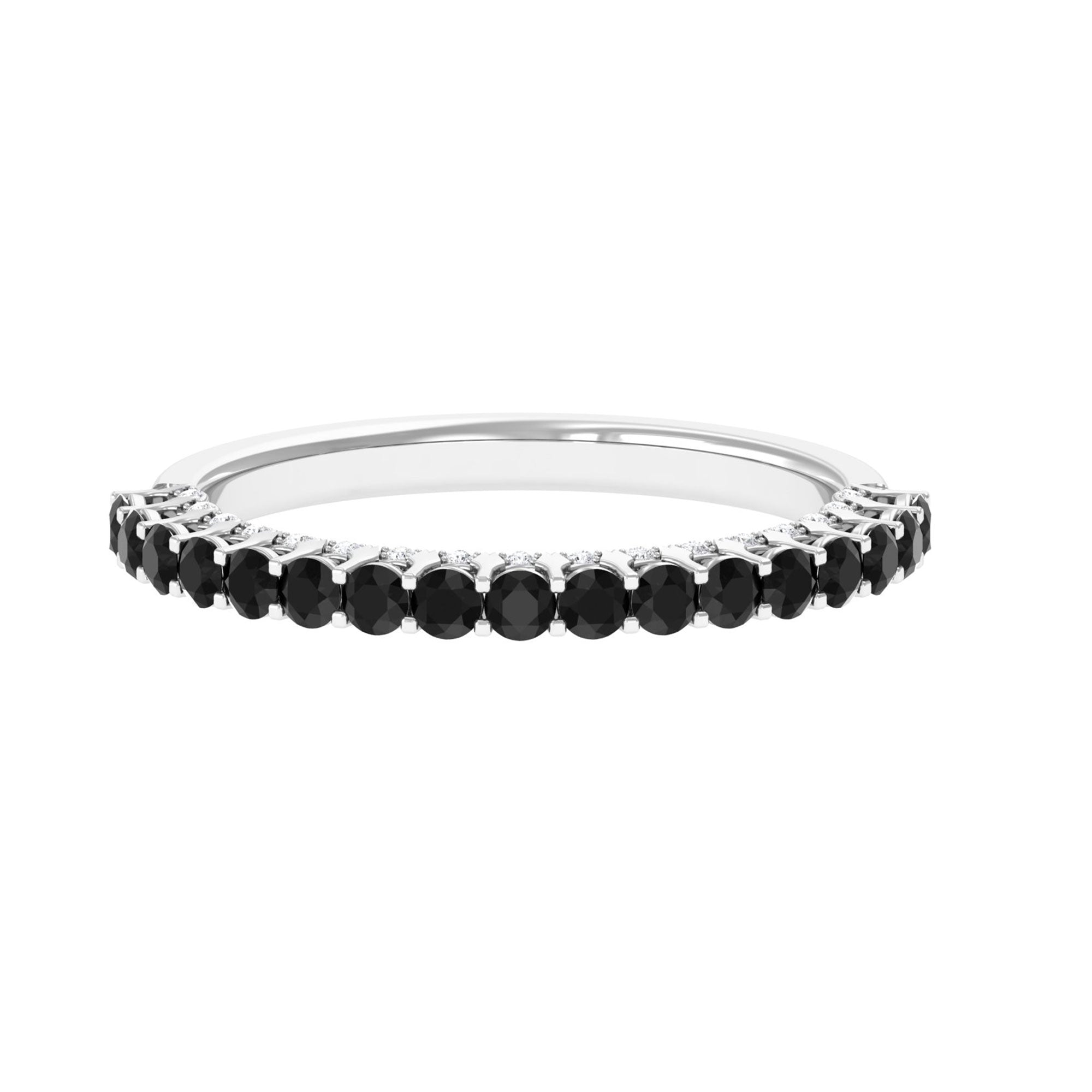 Trendy Black and White Diamond Semi Eternity Ring Black Diamond - ( AAA ) - Quality - Rosec Jewels