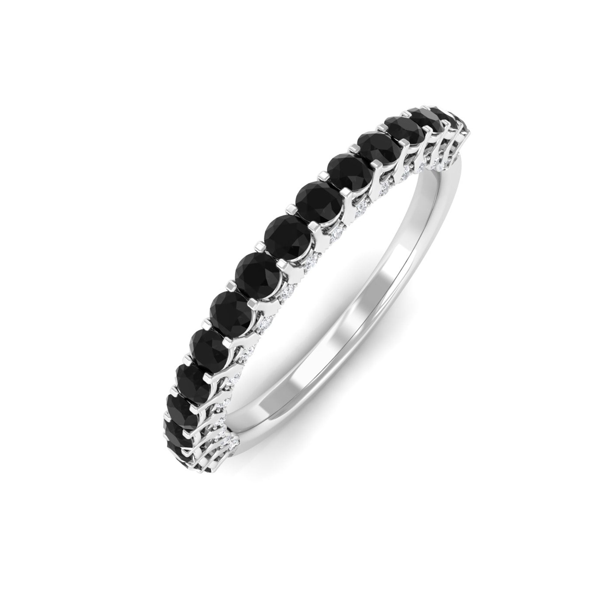 Trendy Black and White Diamond Semi Eternity Ring Black Diamond - ( AAA ) - Quality - Rosec Jewels