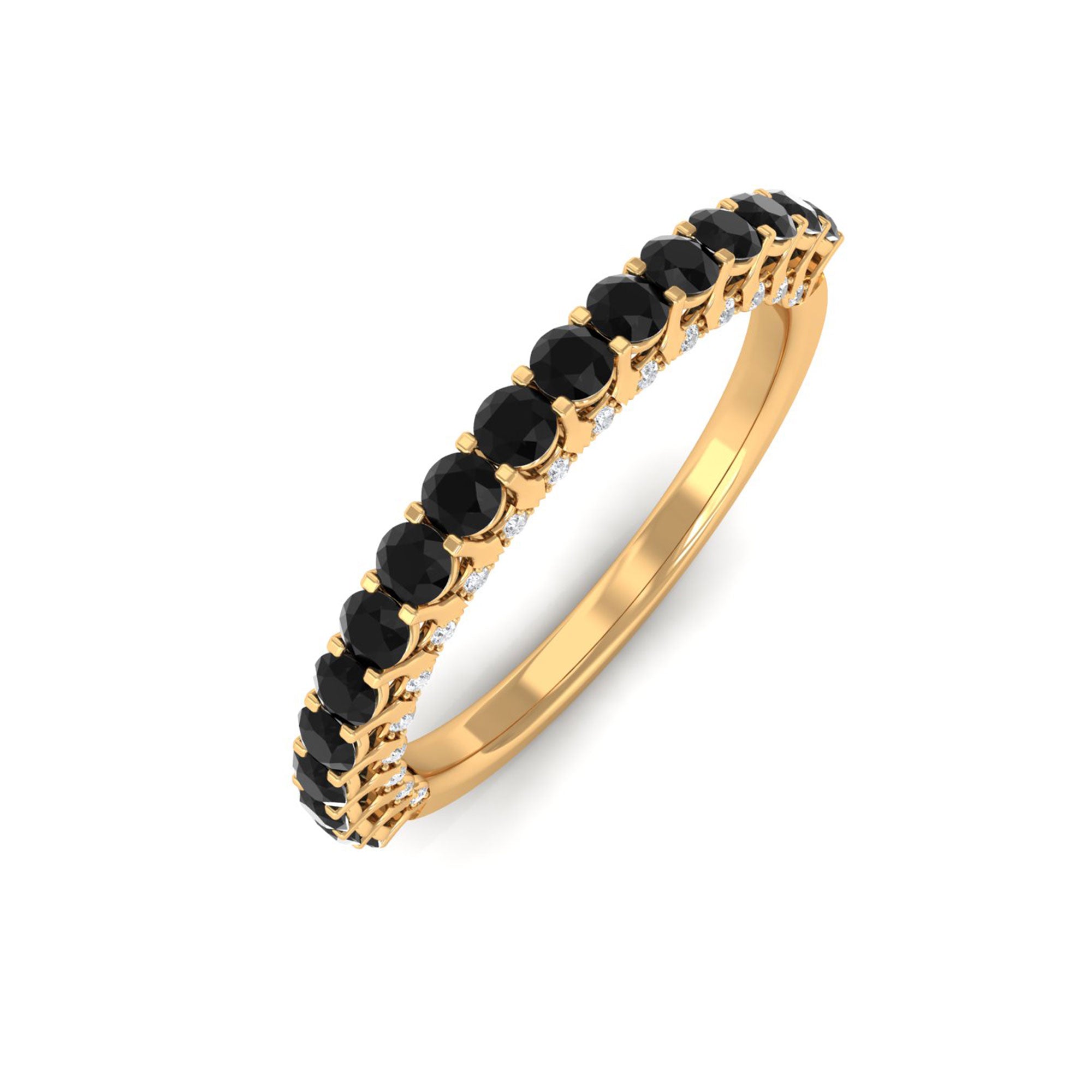 Trendy Black and White Diamond Semi Eternity Ring Black Diamond - ( AAA ) - Quality - Rosec Jewels