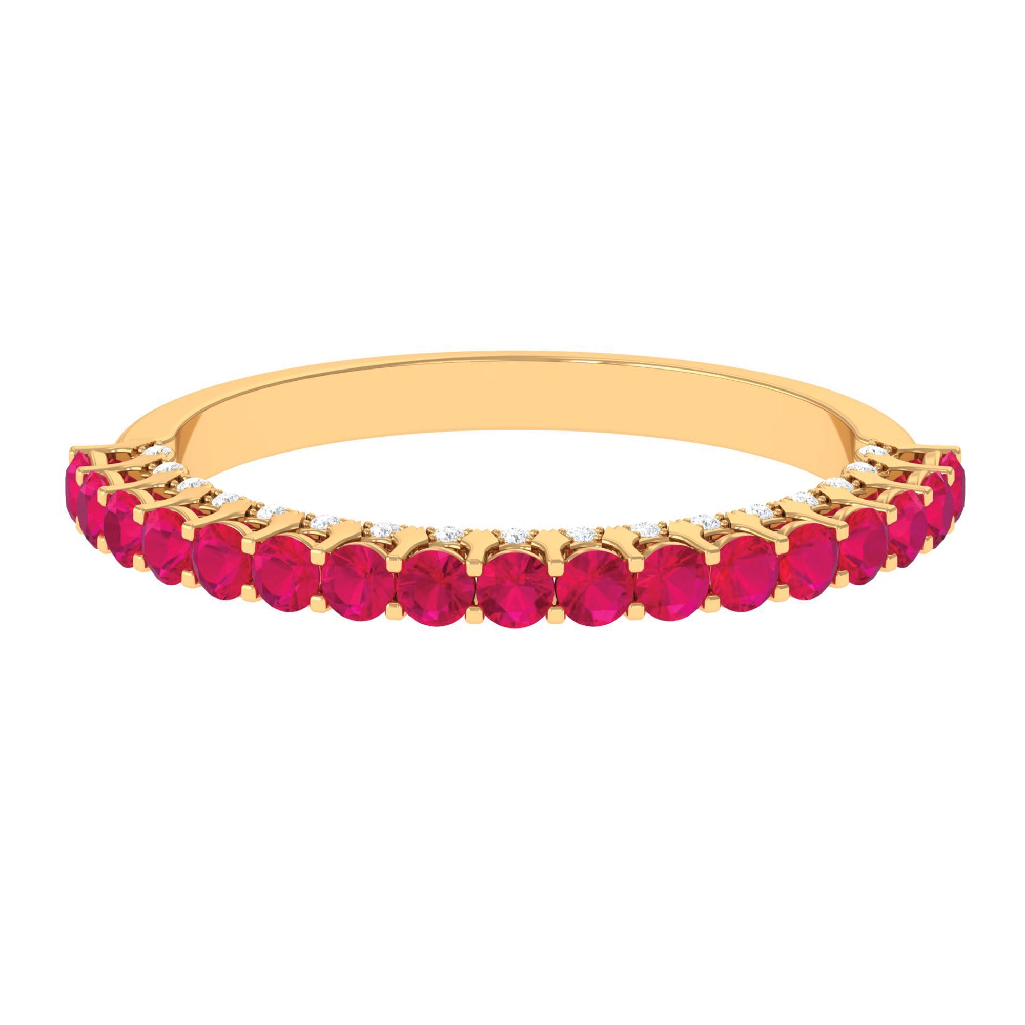 Natural Ruby Simple Stackable Ring with Diamond Accent Ruby - ( AAA ) - Quality - Rosec Jewels