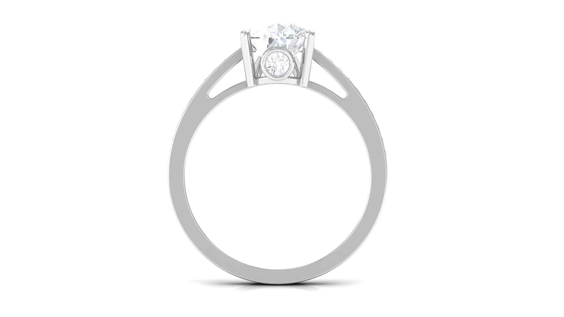 Rosec Jewels-Pear Cut Solitaire and Hidden Moissanite Ring with Channel Set Side Stones