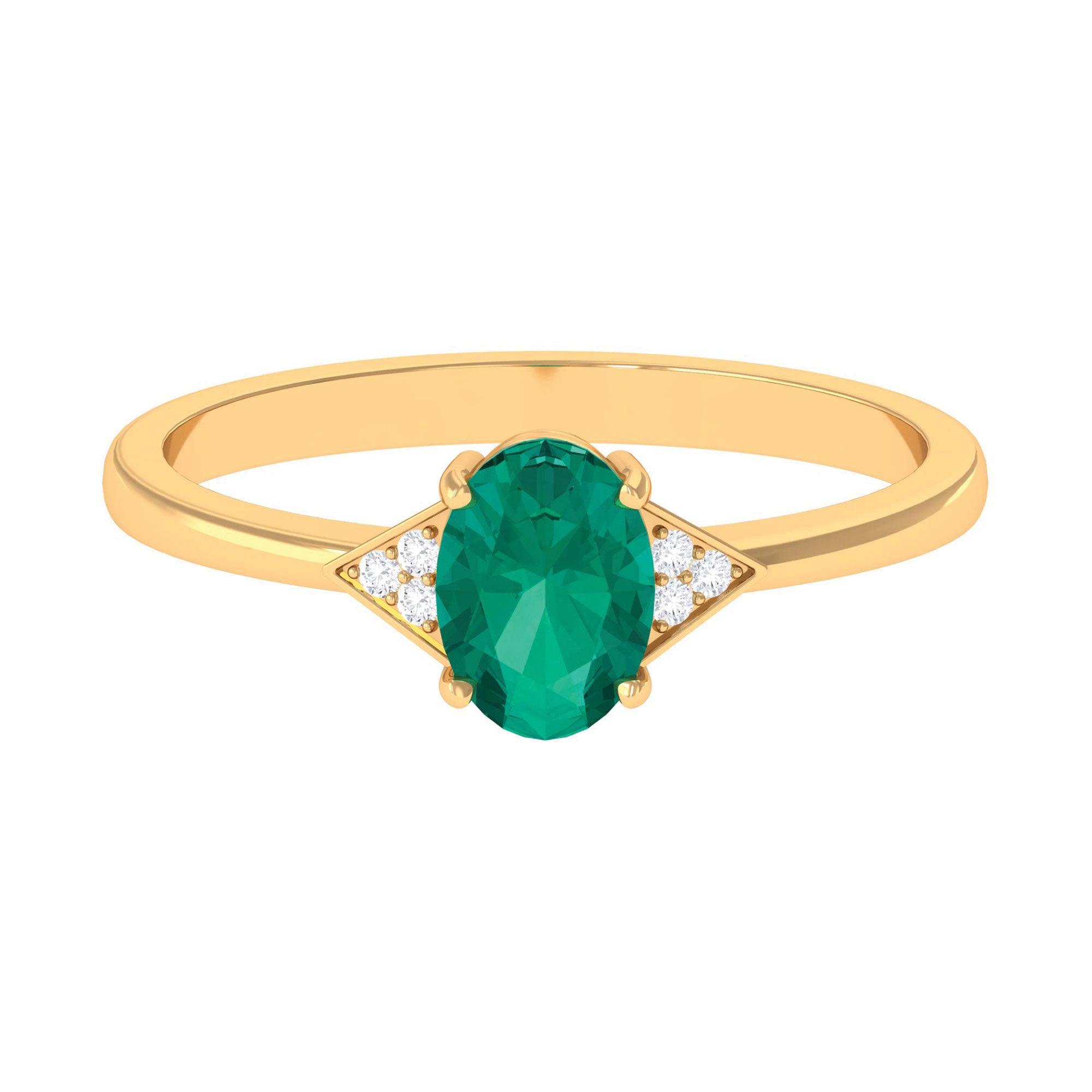 3/4 CT Oval Emerald Engagement Ring with Diamond Trio Emerald - ( AAA ) - Quality - Rosec Jewels