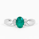 Oval Emerald Solitaire Engagement Ring with Diamond Accent Emerald - ( AAA ) - Quality - Rosec Jewels