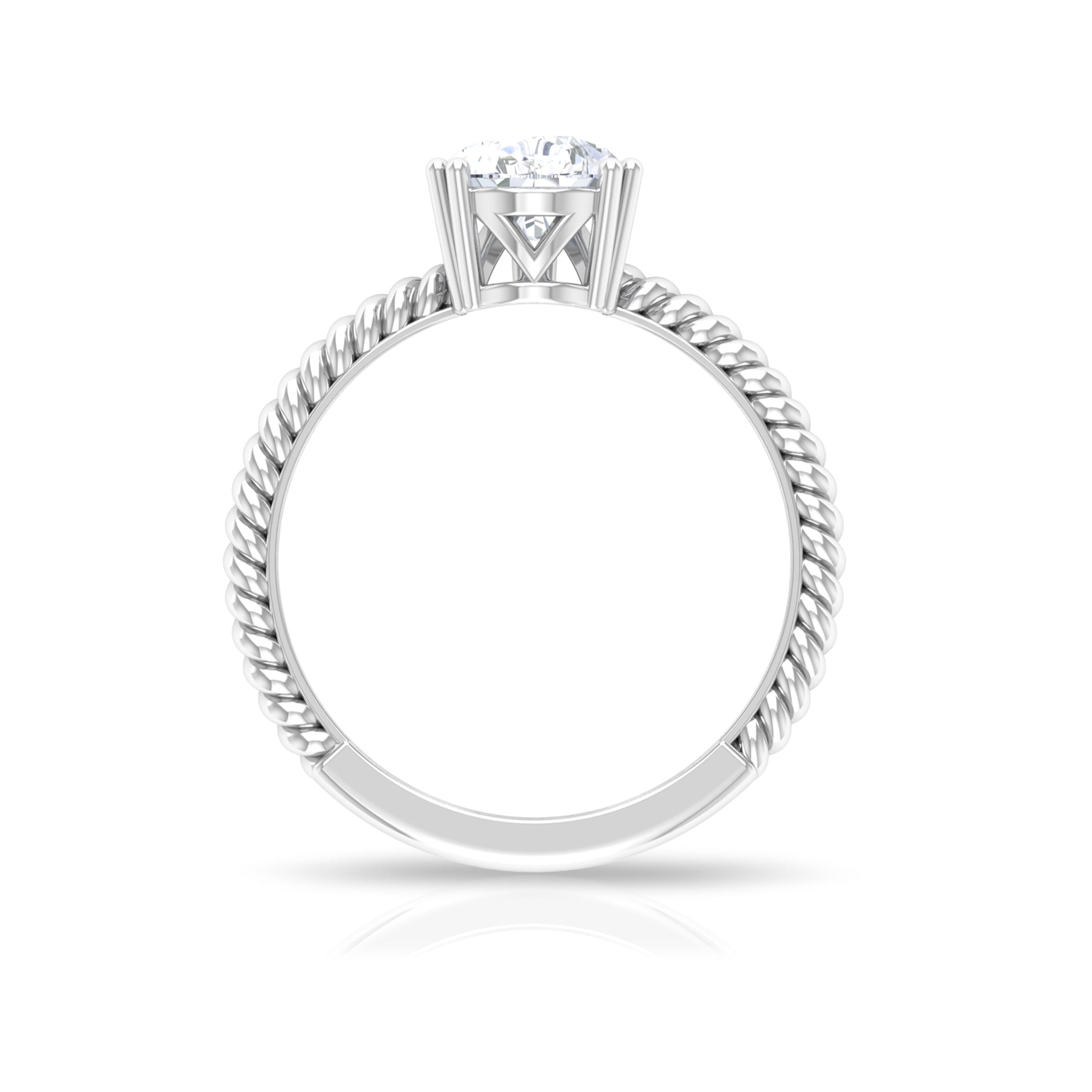 Rosec Jewels-10X7 MM V Scroll Set Pear Cut Moissanite Solitaire Ring with Twisted Rope Details