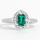 Octagon Cut Emerald Engagement Ring with Diamond Halo Emerald - ( AAA ) - Quality - Rosec Jewels