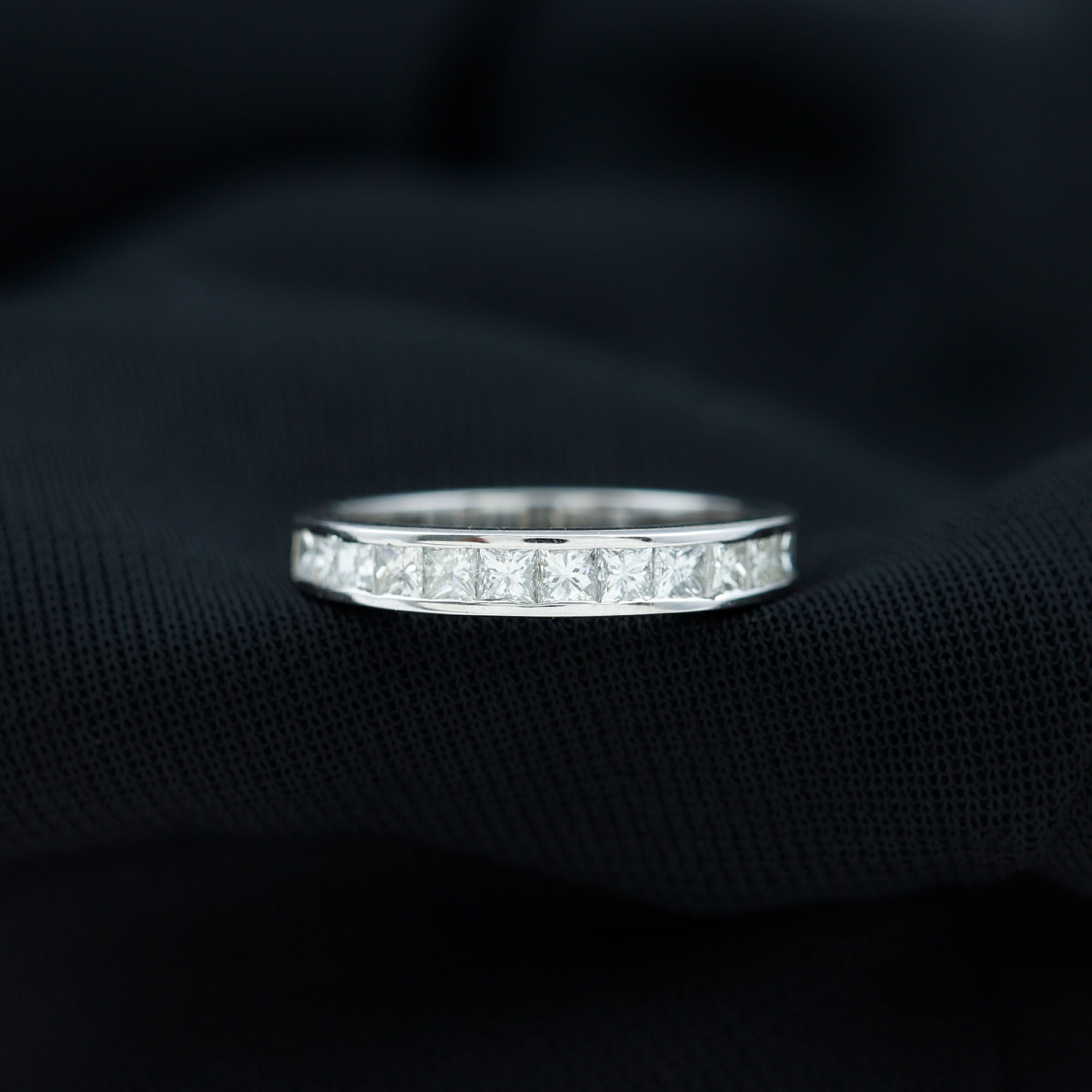 Princess Cut Diamond Semi Eternity Ring in Channel Setting Diamond - ( HI-SI ) - Color and Clarity - Rosec Jewels