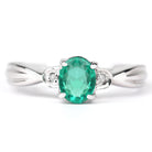 Oval Emerald Solitaire Ring with Diamond Emerald - ( AAA ) - Quality - Rosec Jewels