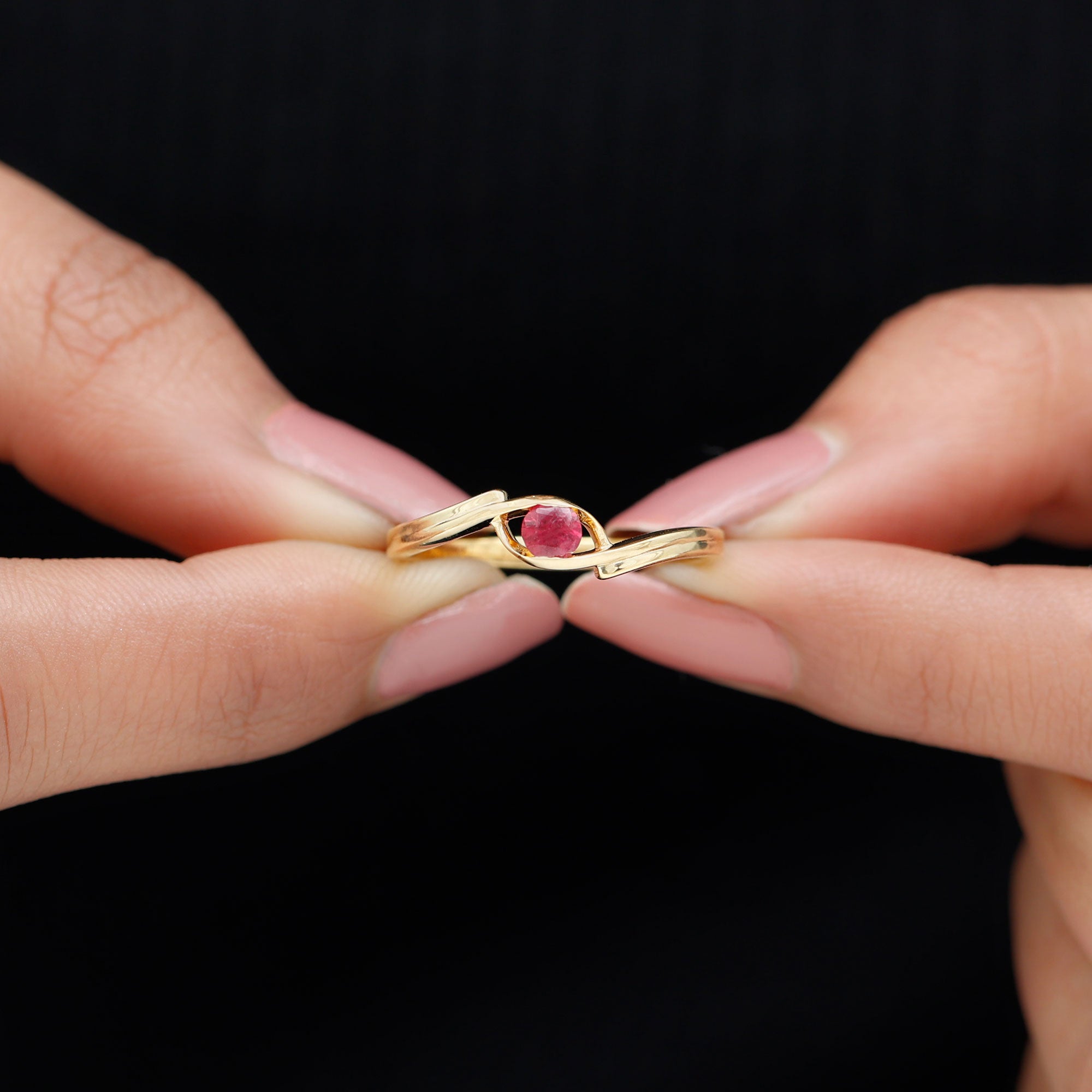 3.50 MM Round Cut Ruby Solitaire Ring in Bypass Setting Ruby - ( AAA ) - Quality - Rosec Jewels