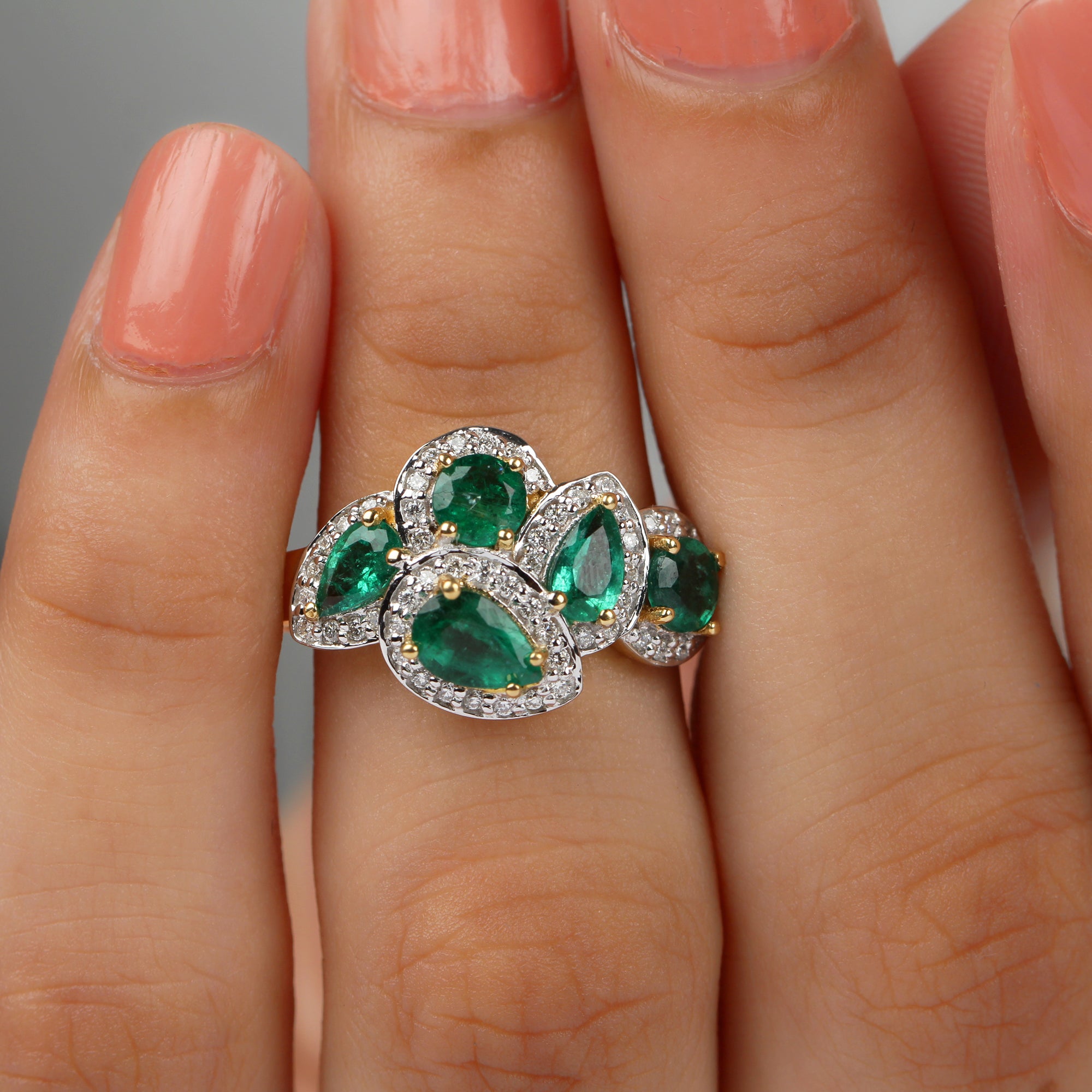 May Birthstone 1.75 CT Emerald Cocktail Engagement Ring with Diamond Accent Emerald - ( AAA ) - Quality - Rosec Jewels