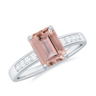 Emerald Cut Morganite Solitaire Ring with Diamond Morganite - ( AAA ) - Quality - Rosec Jewels