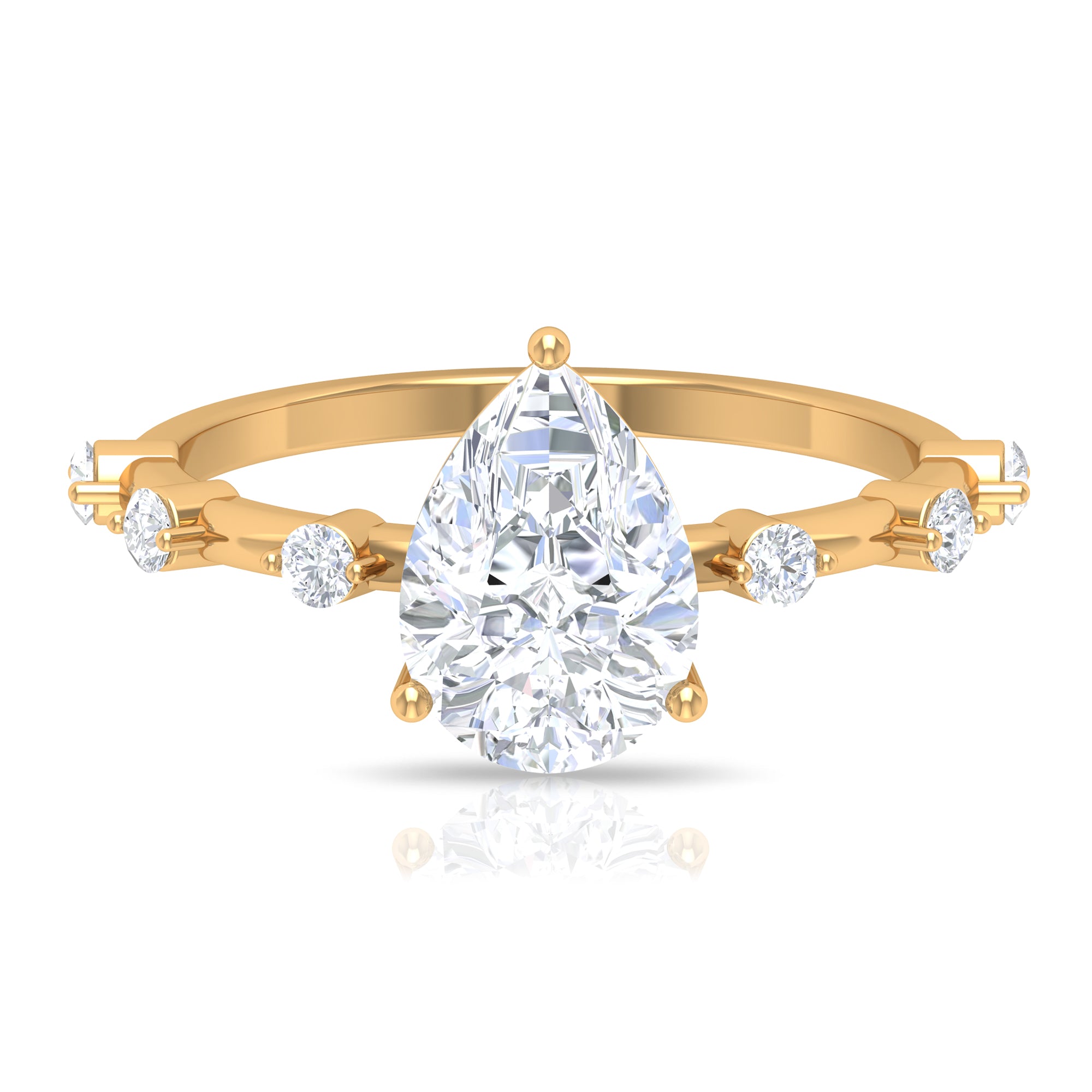 Rosec Jewels-2 CT Three Prong Set Pear Cut Solitaire Moissanite Ring with Spaced Accent