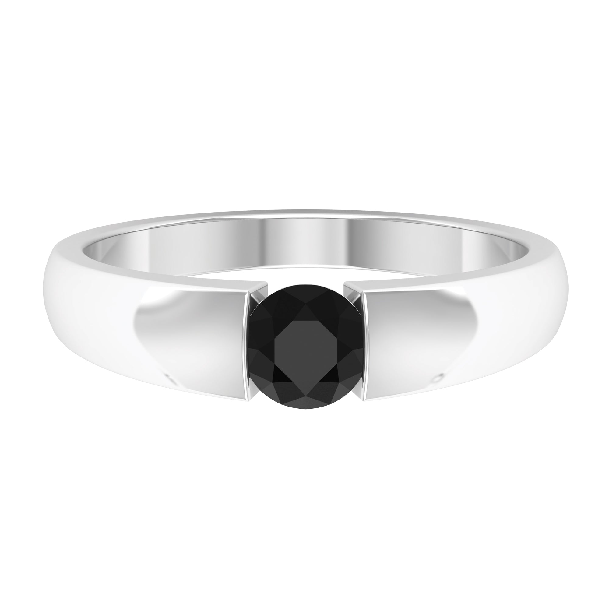 5 MM Round Cut Black Diamond Solitaire Band in Tension Mount Setting Black Diamond - ( AAA ) - Quality - Rosec Jewels