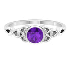 Bezel Set Round Shape Amethyst Solitaire Ring with Celtic Knot Amethyst - ( AAA ) - Quality - Rosec Jewels