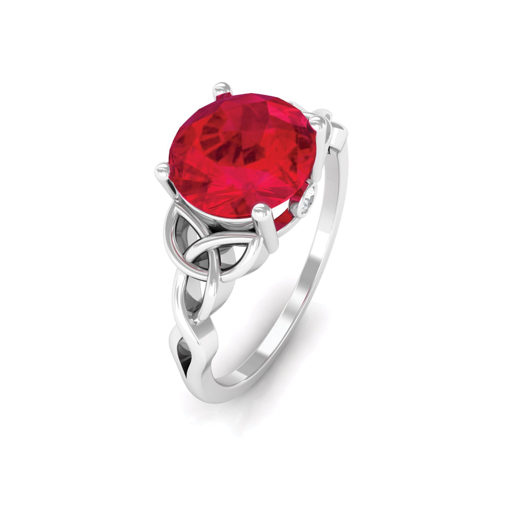 Round Lab Grown Ruby Solitaire Celtic Knot Ring with Diamond Lab Created Ruby - ( AAAA ) - Quality - Rosec Jewels