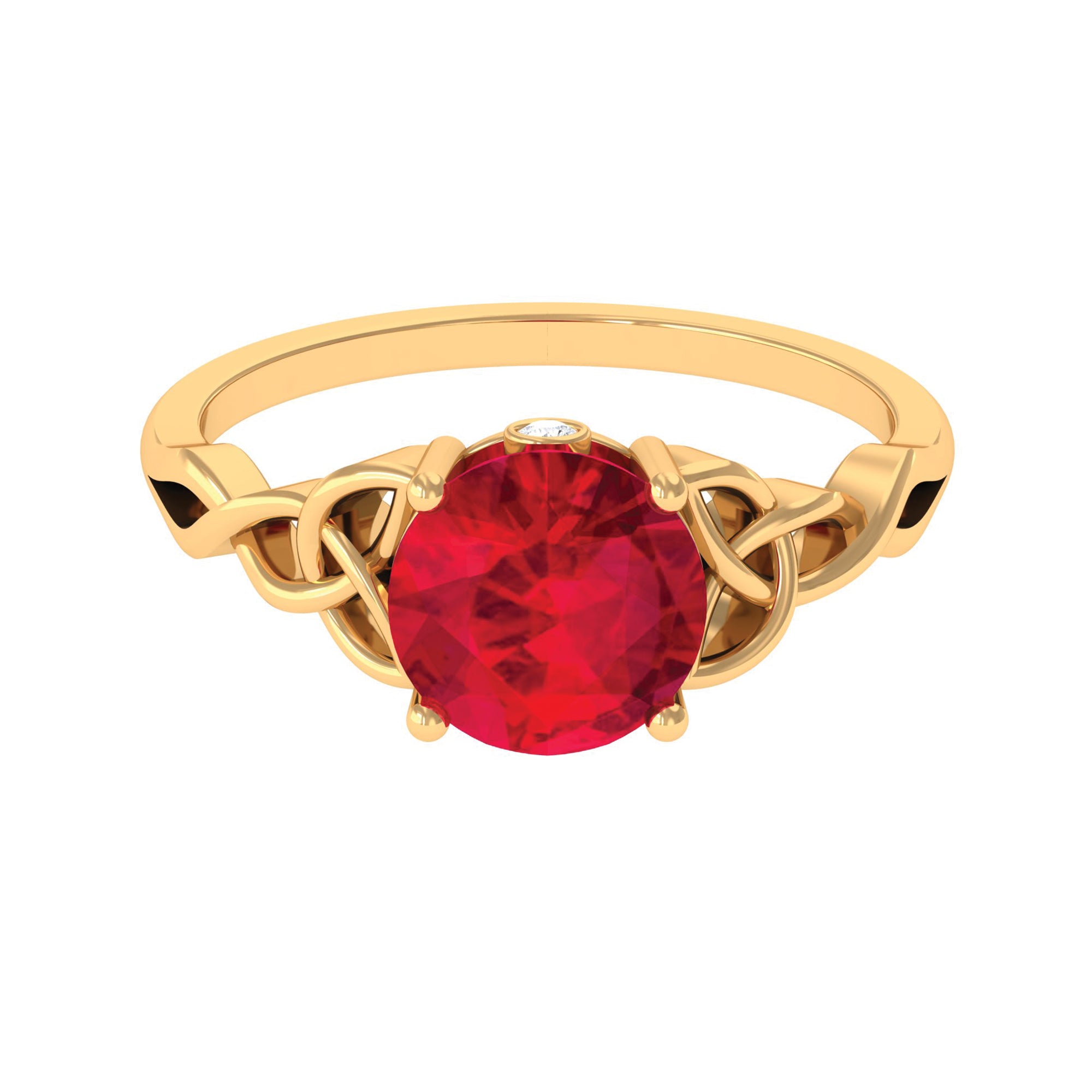 Round Lab Grown Ruby Solitaire Celtic Knot Ring with Diamond Lab Created Ruby - ( AAAA ) - Quality - Rosec Jewels