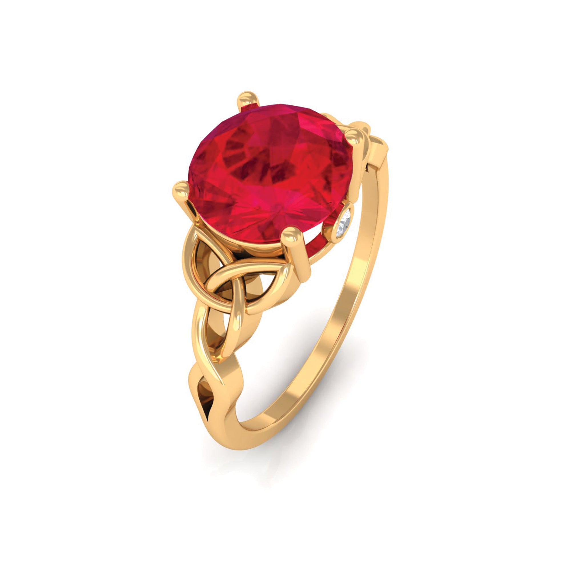 Round Lab Grown Ruby Solitaire Celtic Knot Ring with Diamond Lab Created Ruby - ( AAAA ) - Quality - Rosec Jewels