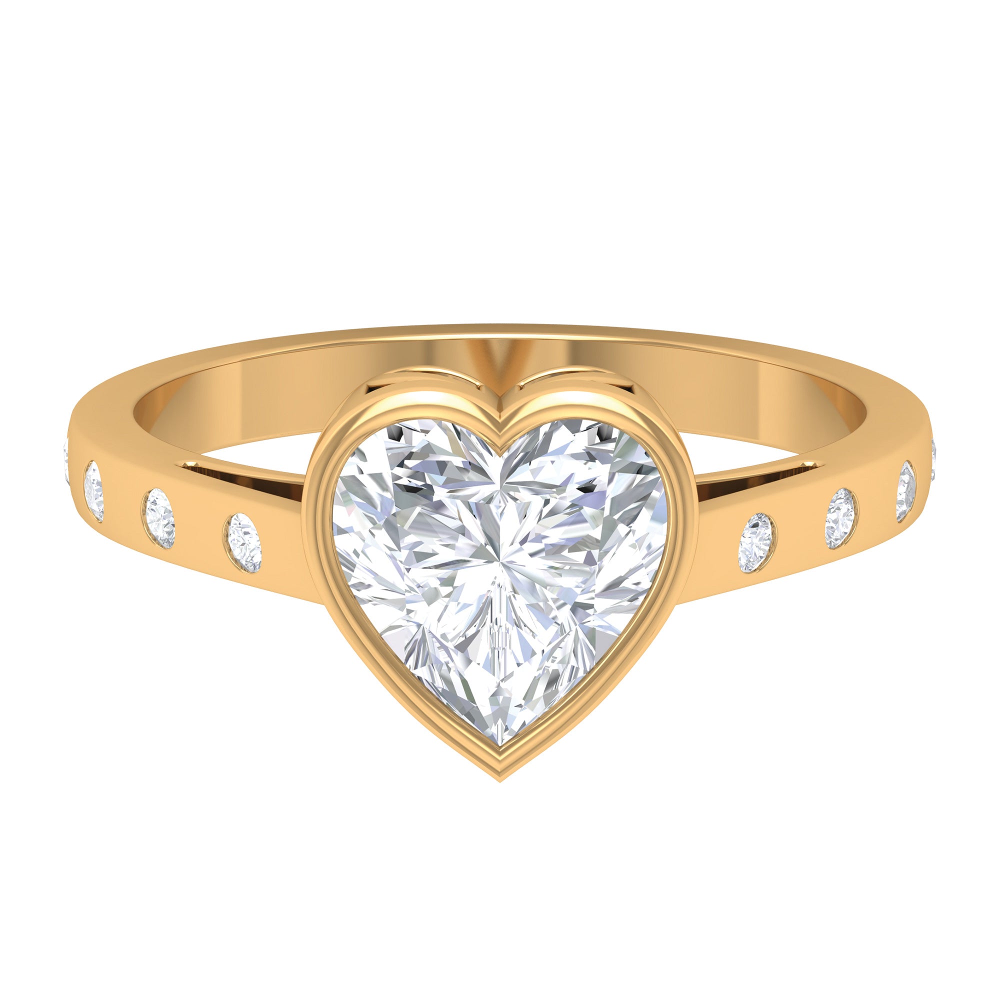 Bezel Set Moissanite Heart Solitaire Engagement Ring in Gold Moissanite - ( D-VS1 ) - Color and Clarity - Rosec Jewels