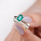 Octagon cut Lab Grown Emerald Solitaire Ring Set with Moissanite Lab Created Emerald - ( AAAA ) - Quality - Rosec Jewels