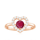 Ruby and Diamond Heart Halo Ring Ruby - ( AAA ) - Quality - Rosec Jewels