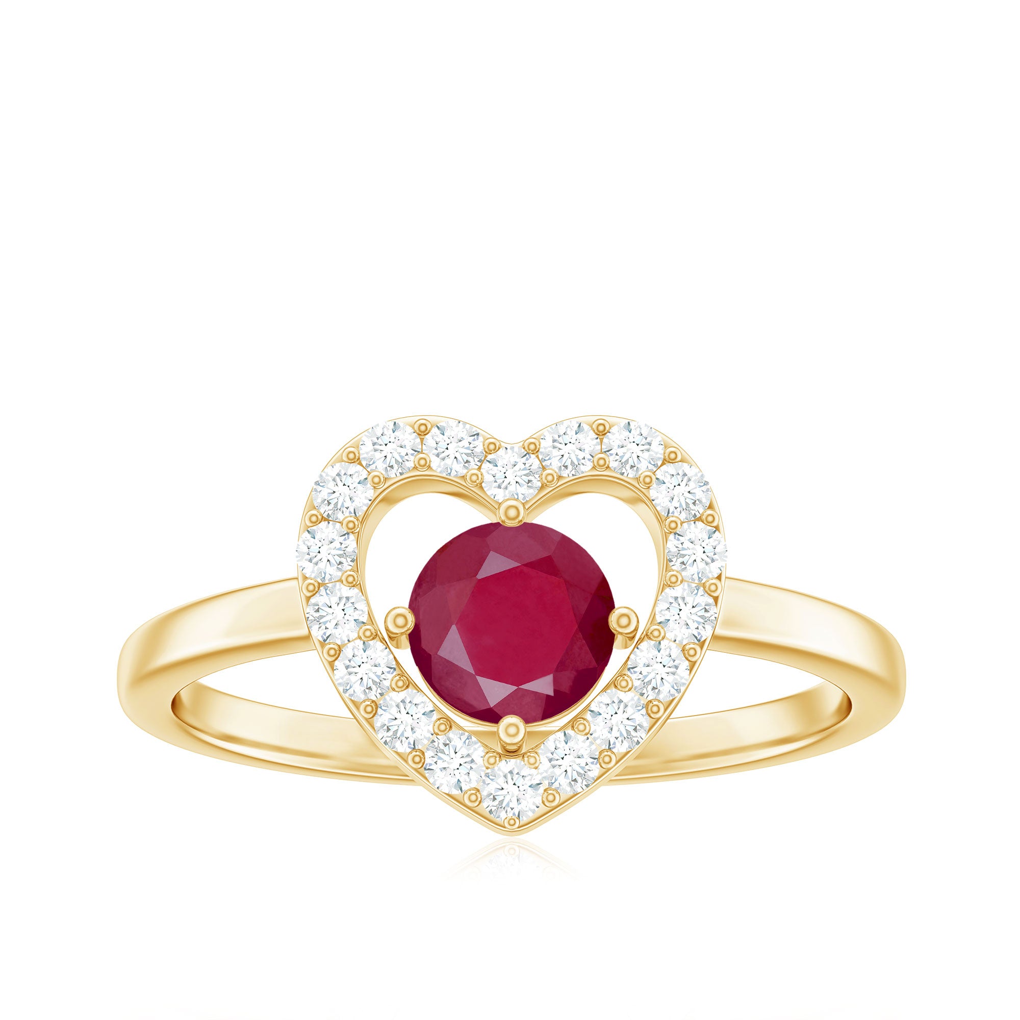 Ruby and Diamond Heart Halo Ring Ruby - ( AAA ) - Quality - Rosec Jewels