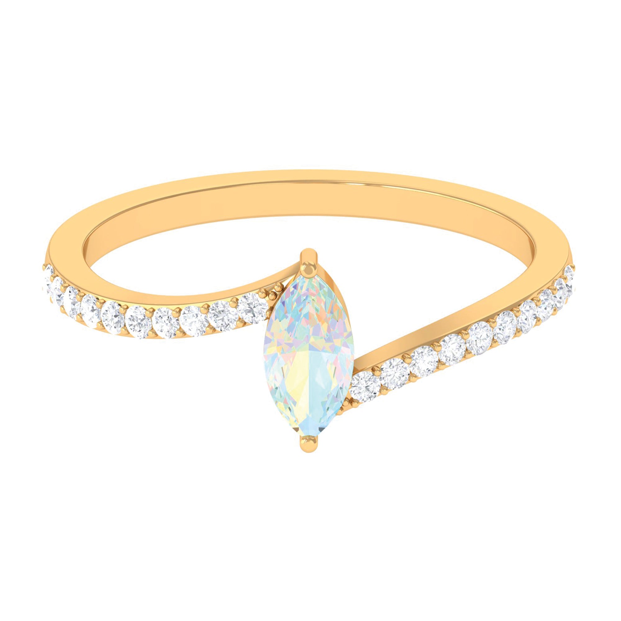 1/2 CT Marquise Cut Ethiopian Opal Minimal Solitaire Ring with Bypass Diamond Ethiopian Opal - ( AAA ) - Quality - Rosec Jewels