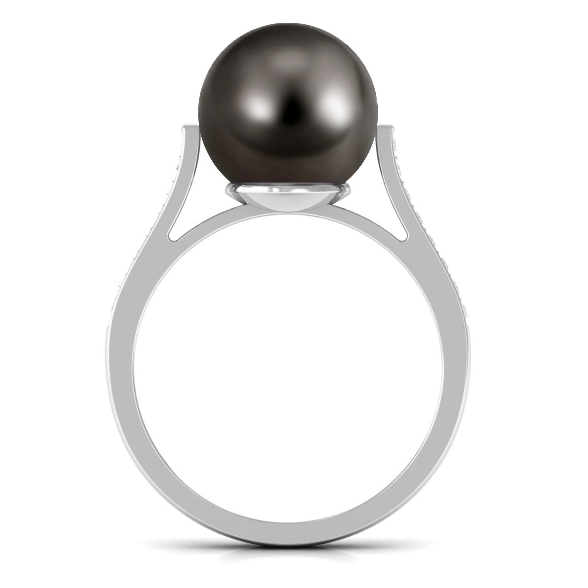 Real Tahitian Pearl Solitaire Engagement Ring with Diamond Tahitian pearl - ( AAA ) - Quality - Rosec Jewels