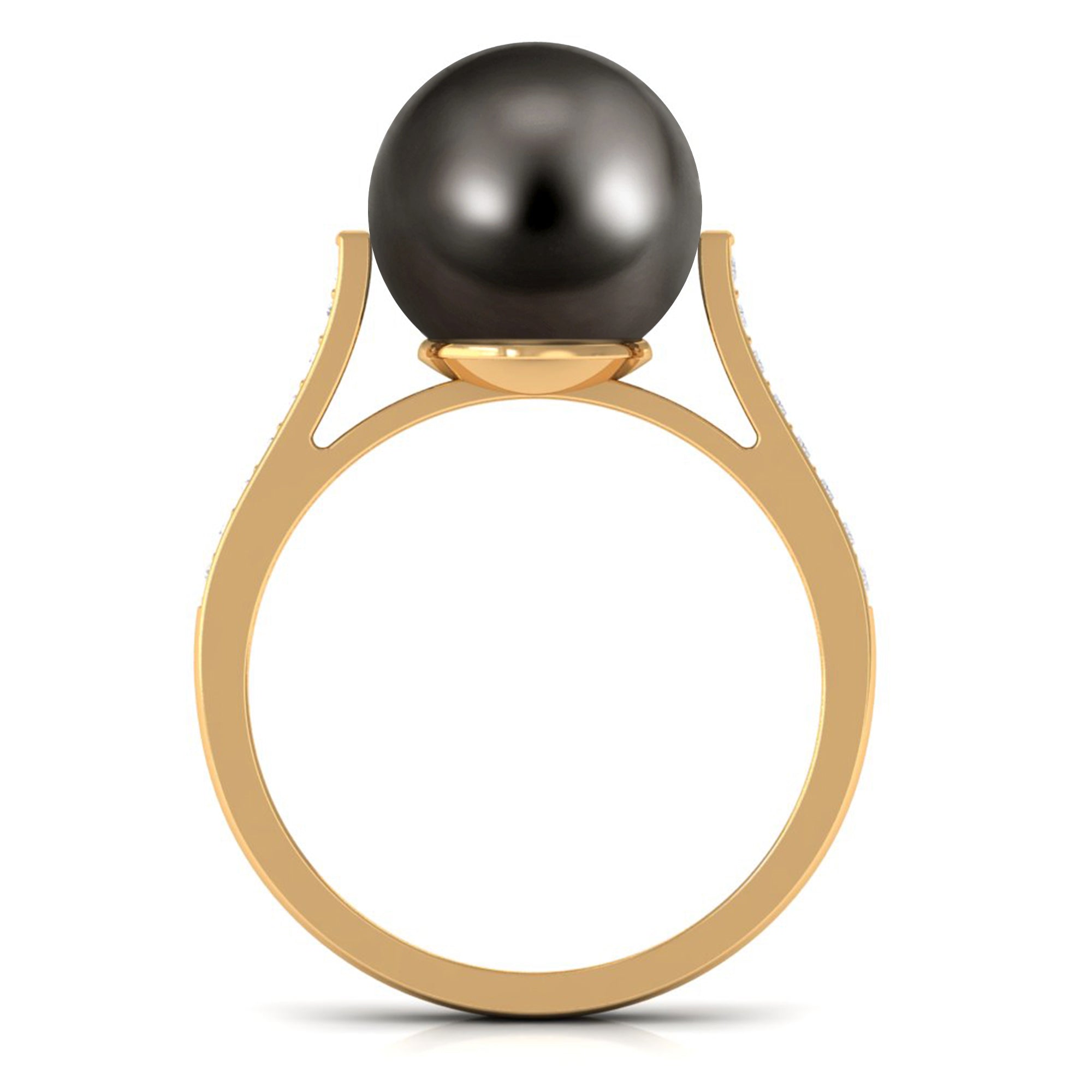 Real Tahitian Pearl Solitaire Engagement Ring with Diamond Tahitian pearl - ( AAA ) - Quality - Rosec Jewels