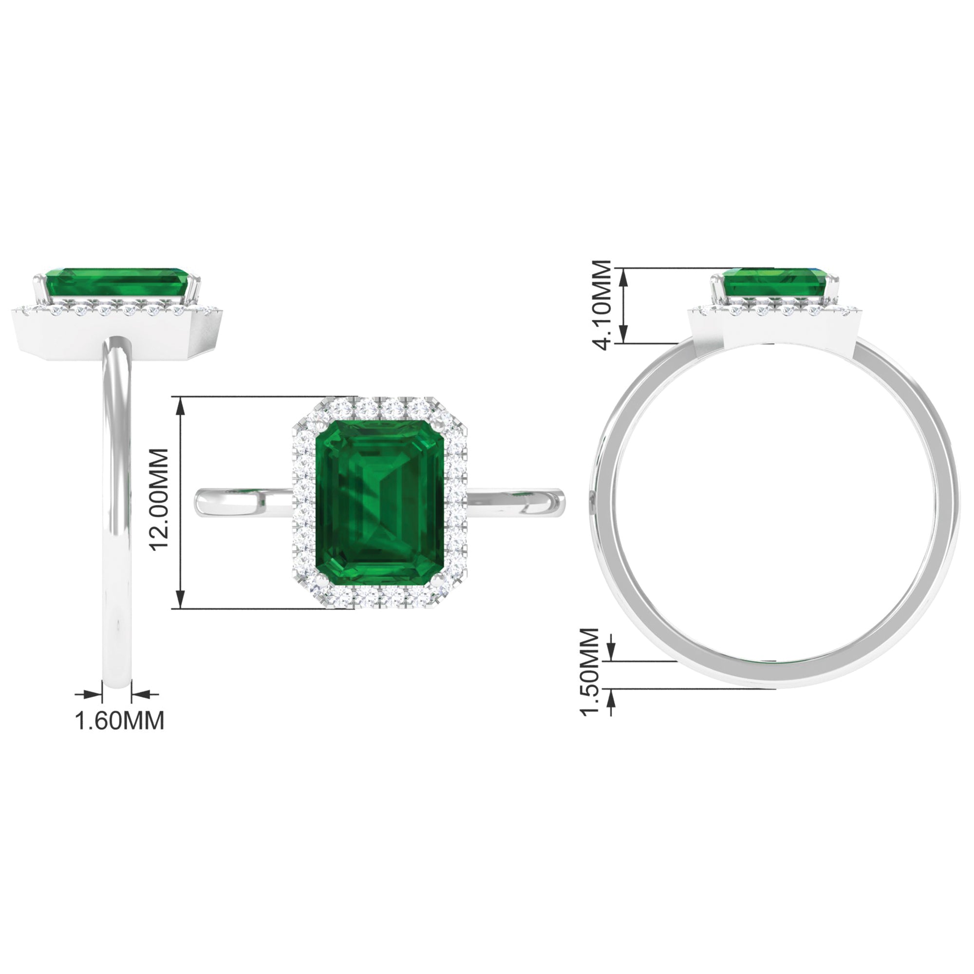 Lab Grown Emerald Octagon Statement Engagement Ring with Diamond Halo Lab Created Emerald - ( AAAA ) - Quality - Rosec Jewels