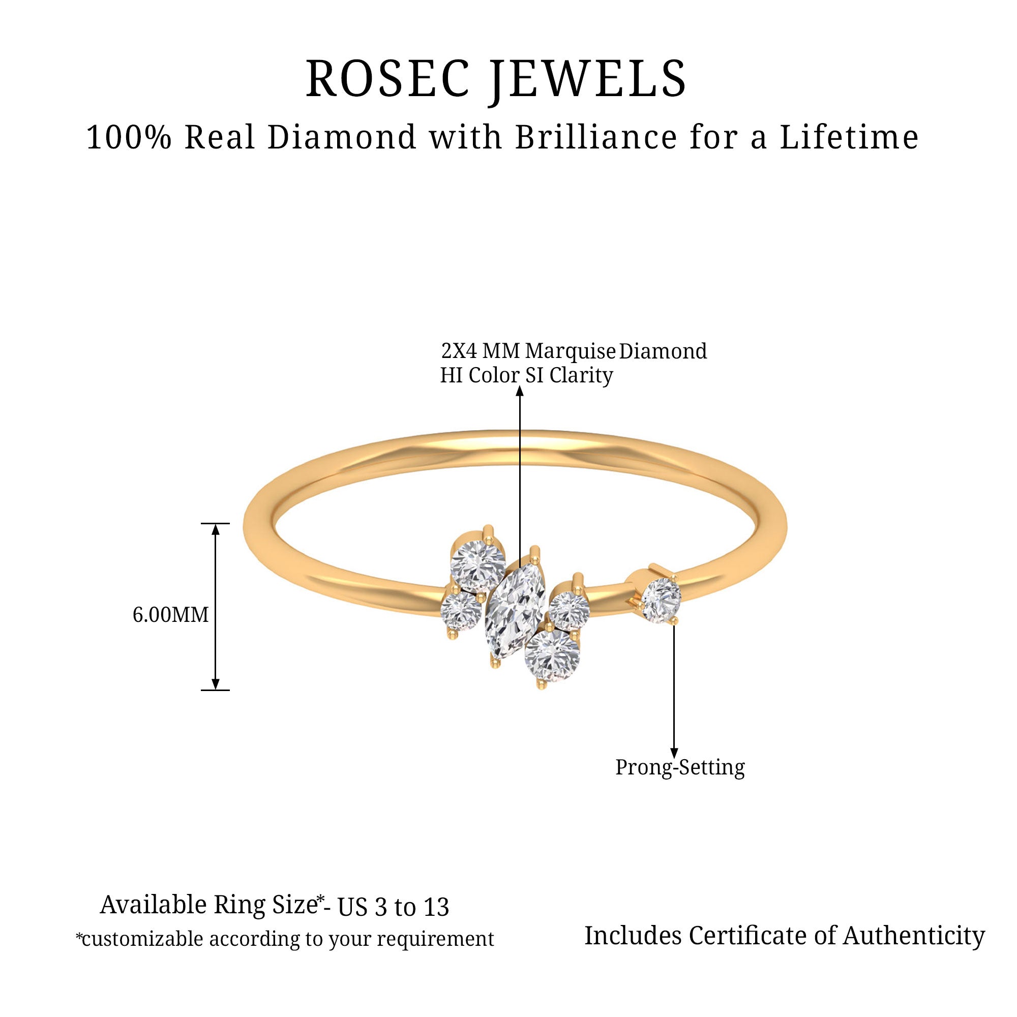 1/4 CT Natural Diamond Minimal Promise Ring in Gold Diamond - ( HI-SI ) - Color and Clarity - Rosec Jewels