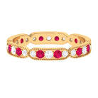 Ruby and Diamond Band Ring with Milgrain Details Ruby - ( AAA ) - Quality - Rosec Jewels