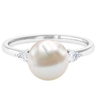 Solitaire Freshwater Pearl Engagement Ring with Diamond Freshwater Pearl - ( AAA ) - Quality - Rosec Jewels