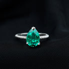 Created Emerald Solitaire Teardrop Ring with Hidden Moissanite Lab Created Emerald - ( AAAA ) - Quality - Rosec Jewels