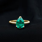 Created Emerald Solitaire Teardrop Ring with Hidden Moissanite Lab Created Emerald - ( AAAA ) - Quality - Rosec Jewels