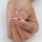 1 CT Heart Shape Created Ruby Solitaire Engagement Ring with Diamond Lab Created Ruby - ( AAAA ) - Quality - Rosec Jewels