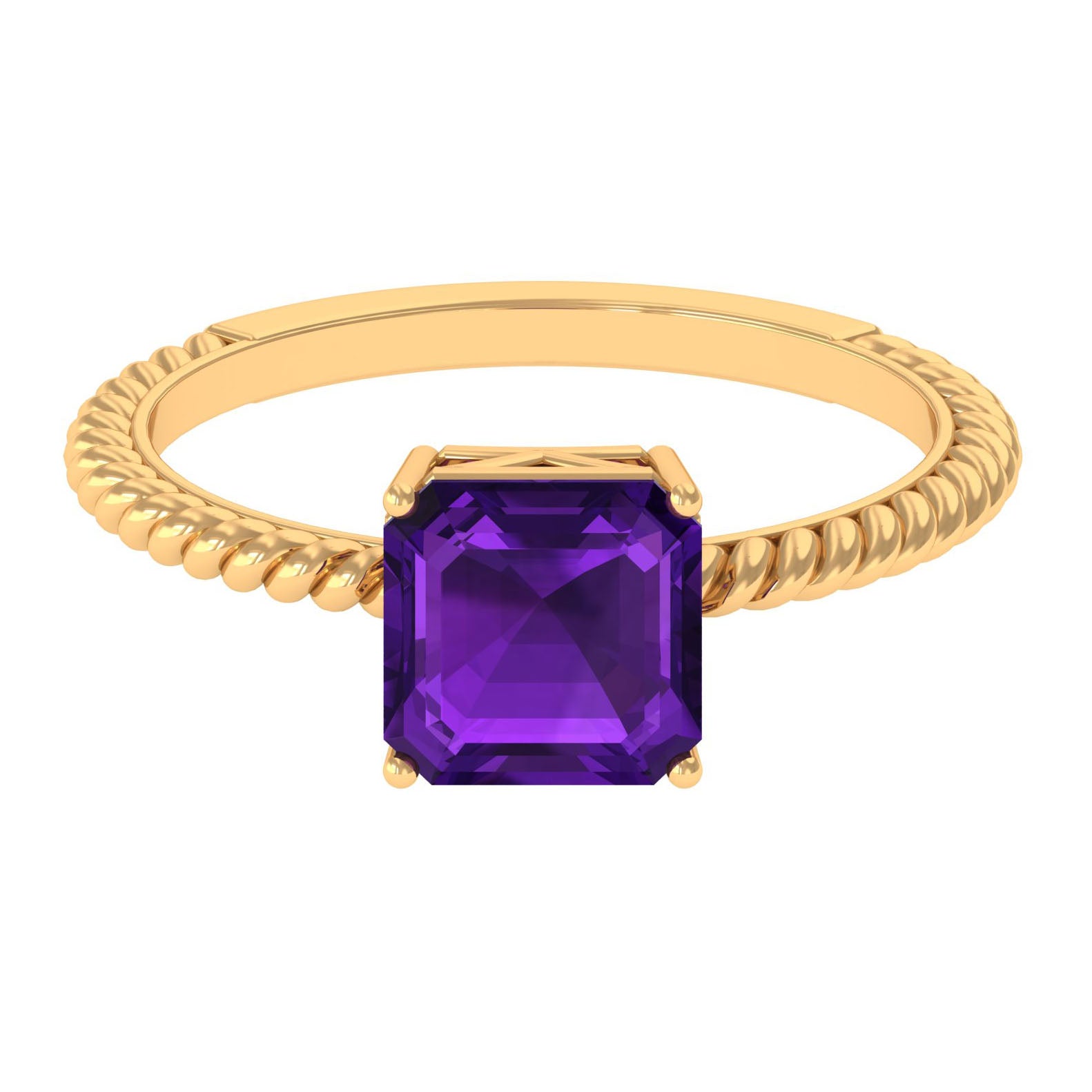 Asscher Cut Amethyst Solitaire Ring with Twisted Rope Details Amethyst - ( AAA ) - Quality - Rosec Jewels